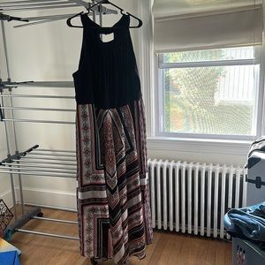 Navy blue and pink flowy boho dress